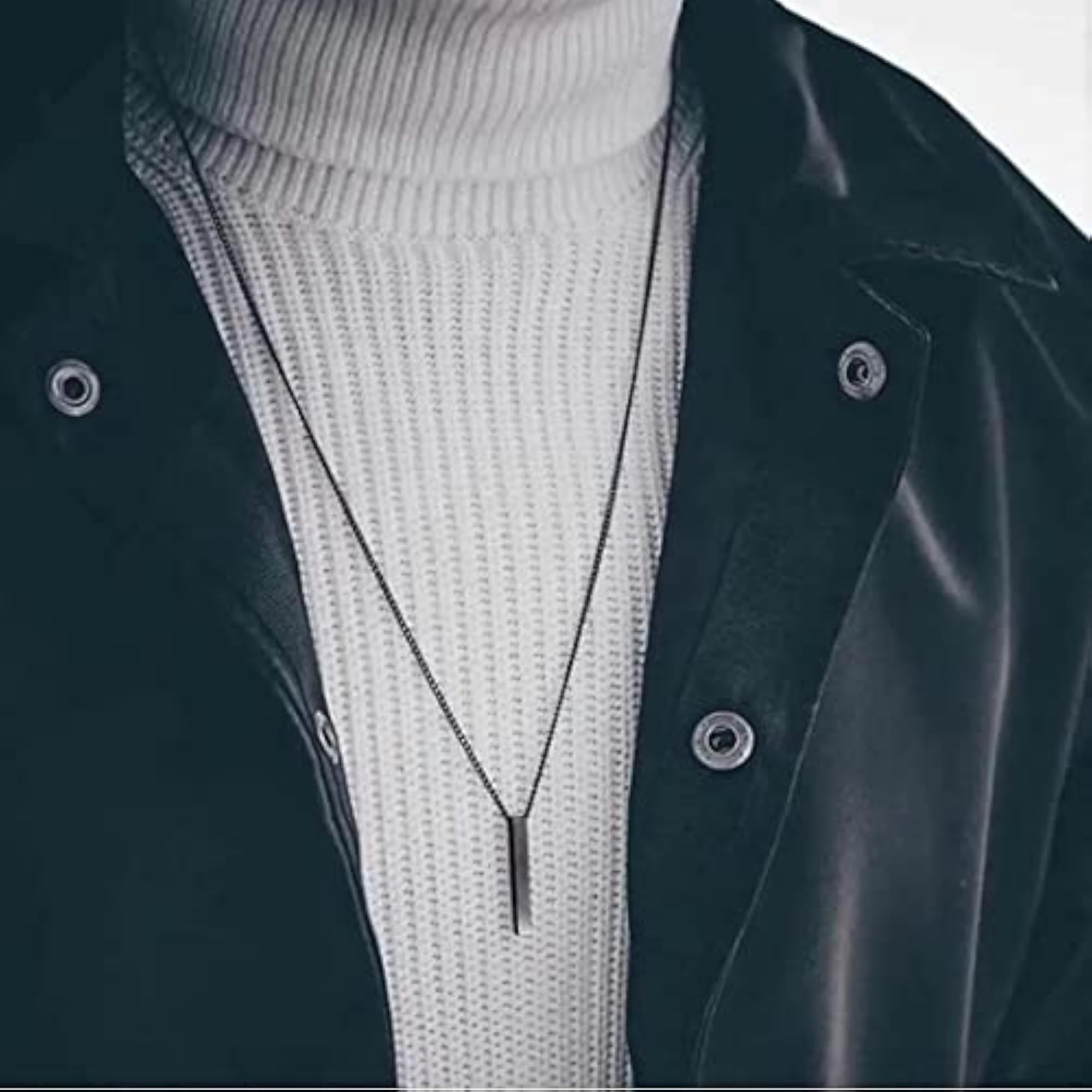 Black Silver Chain with Bar Pendant for Men